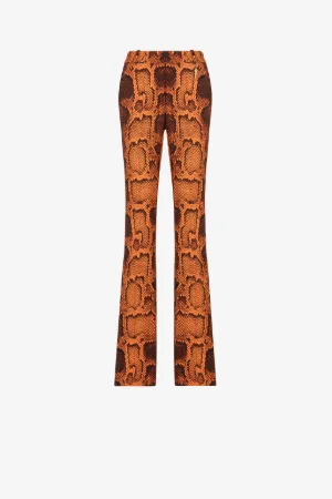 Pantalon évasé à imprimés roses et python