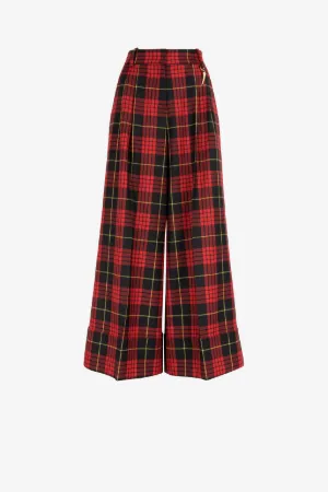 Pantalon palazzo en laine à motif tartan