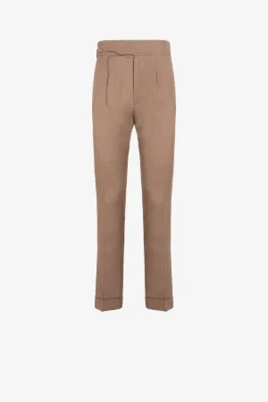 Pantalón recto de lino con cabeza de pantera