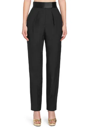 Pantalon taille haute laine et soie