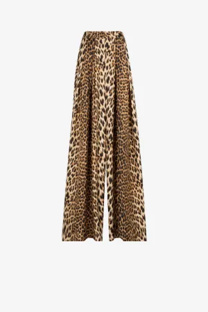 Pantaloni palazzo in seta con stampa Jaguar