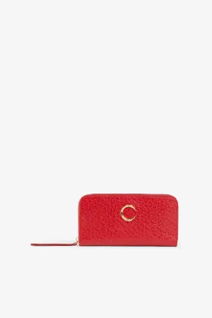 Portefeuille zippé en cuir à logo C