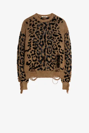 Pull à motif Léopard en intarsia à strass