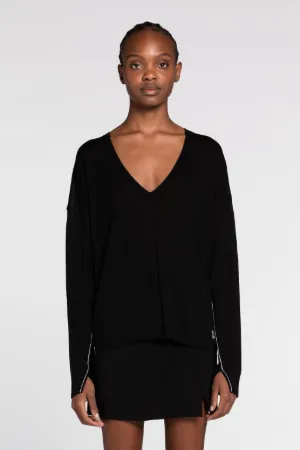 pull en laine mérinos à bords rayés