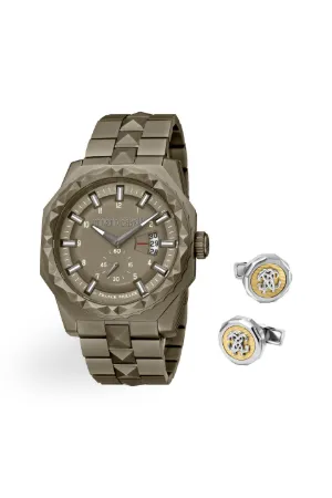 reloj "Geometry & Octagon" con pulsera de acero inoxidable y gemelos