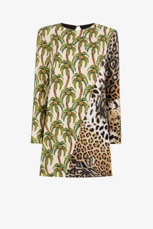 Robe à imprimé palmiers et léopard