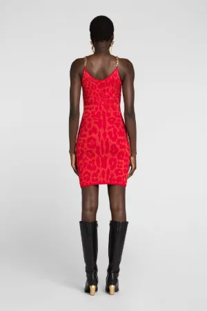 Robe à motif jaguar en jacquard et bretelles chaînes