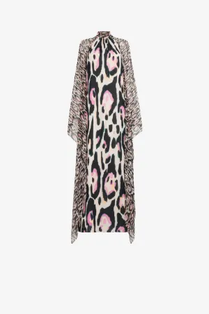 Robe caftan à imprimé jaguar