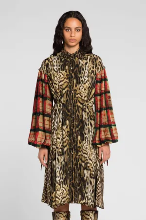 Robe-chemise à imprimés ocelot et tartan
