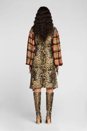 Robe-chemise à imprimés ocelot et tartan