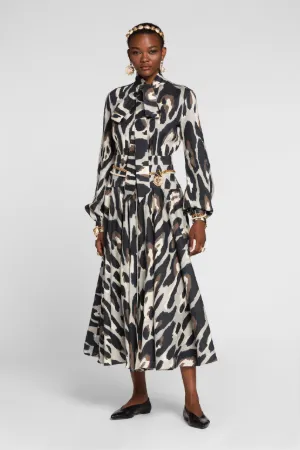 Robe en lin à imprimé jaguar