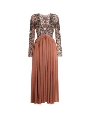 Robe longue à sequins brodés