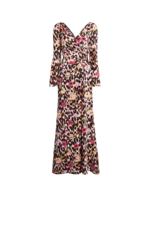 Robe longue en jersey Ikat Leopard