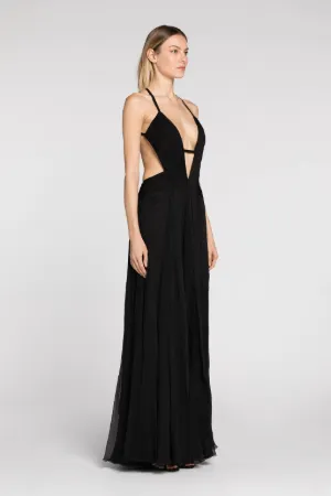 Robe longue en soie à découpes