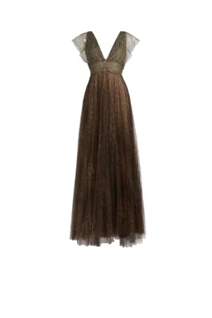 Robe longue en tulle imprimé Leopard
