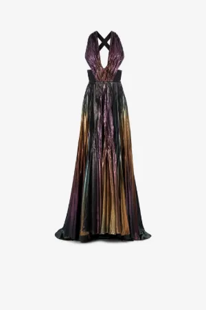 Robe longue plissée métallisée