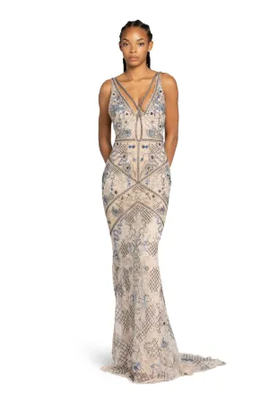 robe longue sans manches à ornements strassés