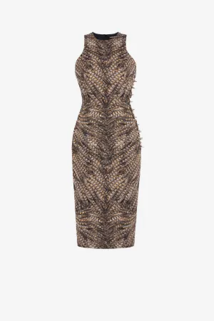 Robe mi-longue à imprimé plumes