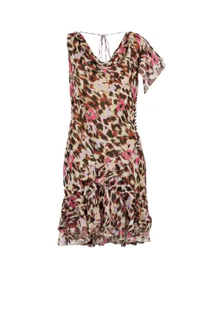 Ruffled Jaguar-Print Silk Mini Dress