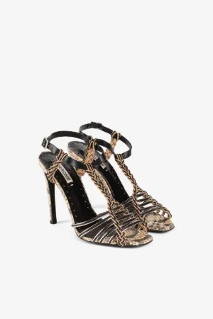 sandalias con motivo de piel de serpiente