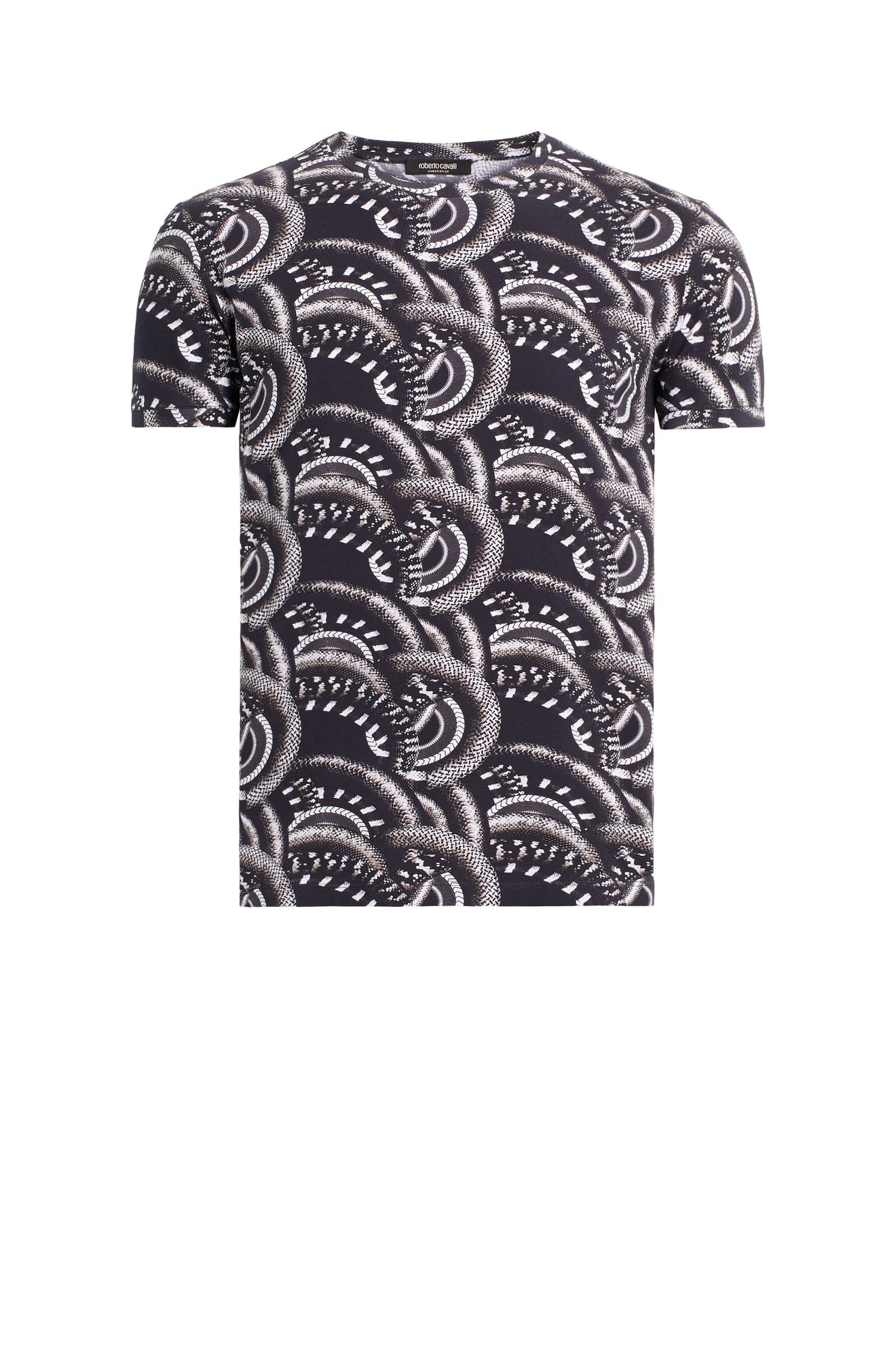 Schwarzes T Shirt Mit Snake Mix Print Roberto Cavalli Online Store