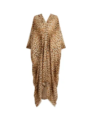 Seidenkaftan mit Leopard Chine Print