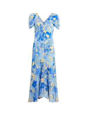 Seidenkleid mit Sommergarten-Druck