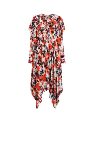 Seidenkrepp-Kleid mit abstraktem Druck