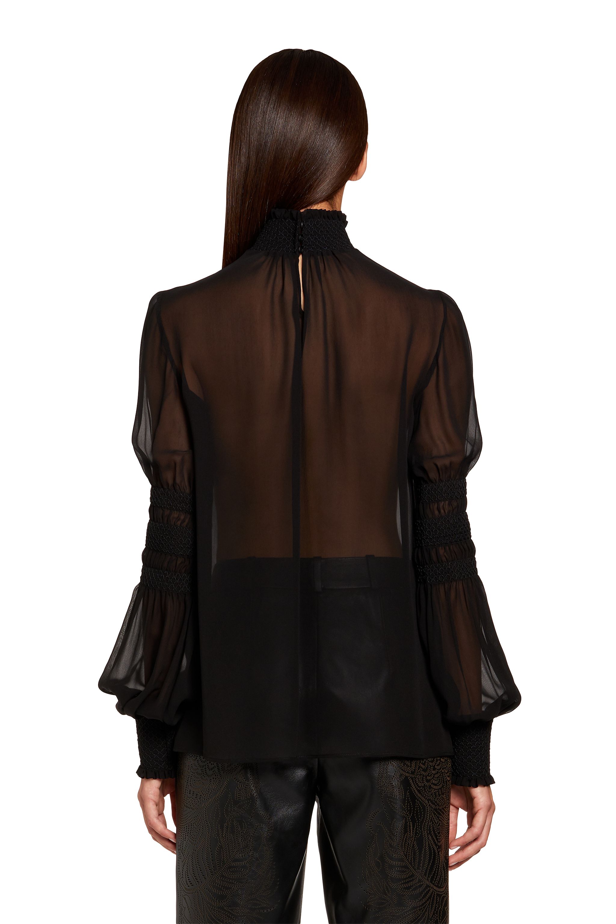 Semi sheer smocked silk blouse | Roberto Cavalli #{ProductCategoryName ...