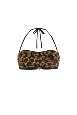 Sequin-Embellished Cheetah Bikini Top