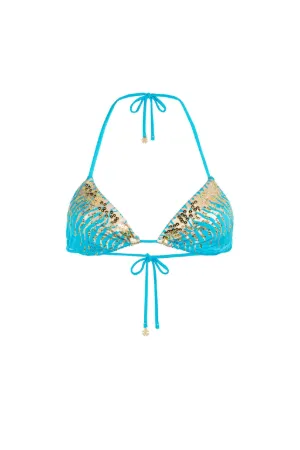 Sequin-Embellished Tiger Stripe Bikini Top