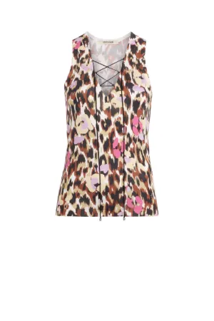 Шелковая майка с принтом Ikat Leopard
