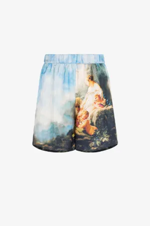 Short en soie à imprimé tableau