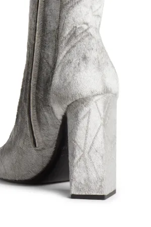 silver booties block heel