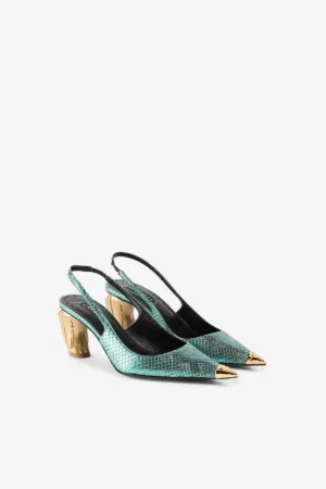 Snake-Effect Slingback Pumps