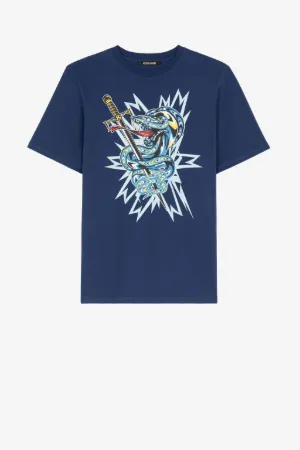 Snake-Print Cotton T-Shirt