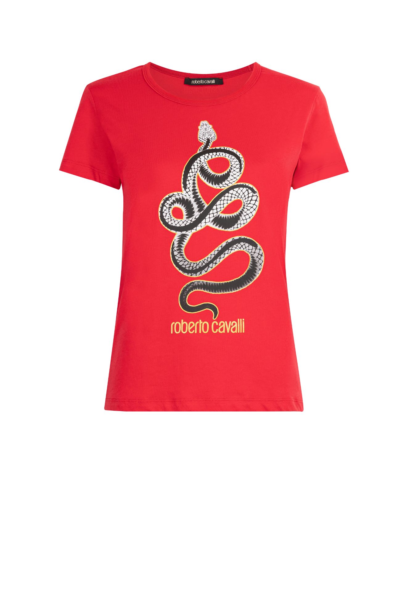 Snake-Print Logo Cotton T-Shirt | Roberto Cavalli #{ProductCategoryName ...
