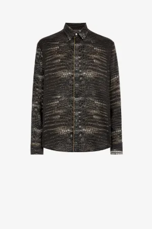 snakeskin-print button-up shirt