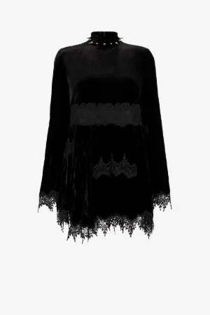 Spike-Embellished Velvet Mini Dress