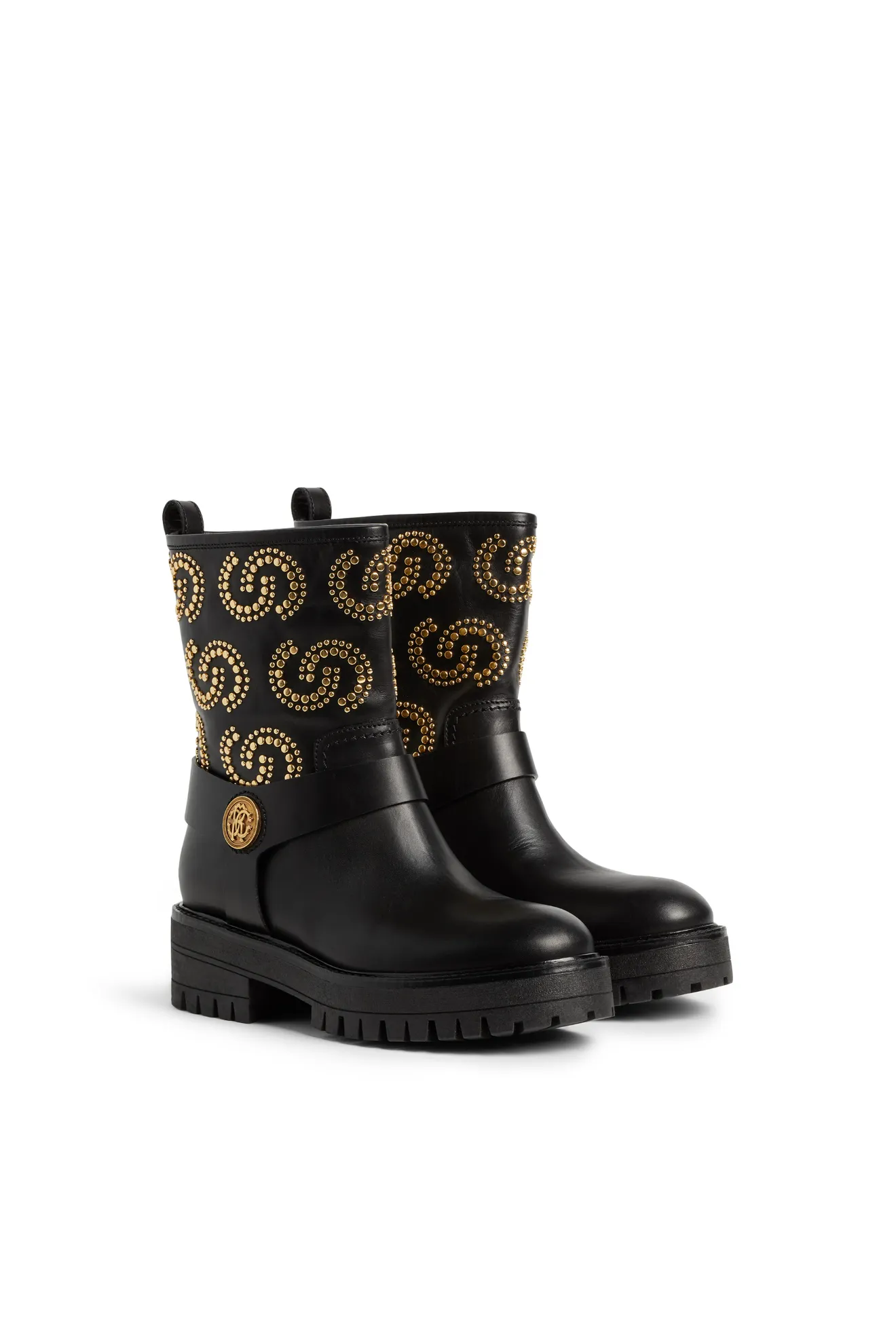 Stivaletti in pelle con motivo Bold C -Sito ufficiale di Roberto Cavalli®