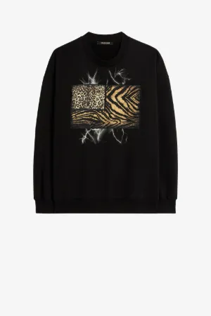 Sudadera de algodón con estampado Animalier Patchwork