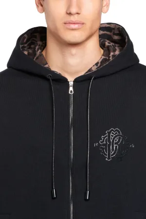 sudadera negra con capucha y cremalleras - Tienda Online Oficial de Roberto  Cavalli®