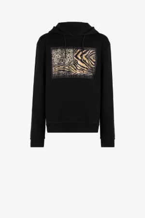 Sweat à capuche en coton à appliqué Animalier Patchwork