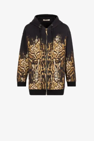Sweat à capuche en coton à imprimé ocelot