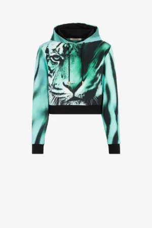 Sweat à capuche en coton à imprimé tigre