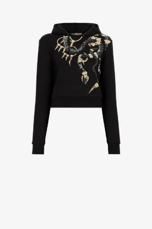 Sweat à capuche en coton à imprimés serpent et logo