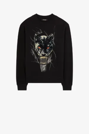 Sweat en coton à appliqué et imprimé panthère