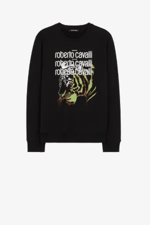Sweat en coton à imprimé tigre et logos