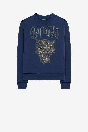 Sweatshirt aus Baumwolle mit Panther und Logo-Stickerei