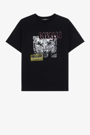 T-Shirt aus Baumwolle mit applizierten Logos und Slogans